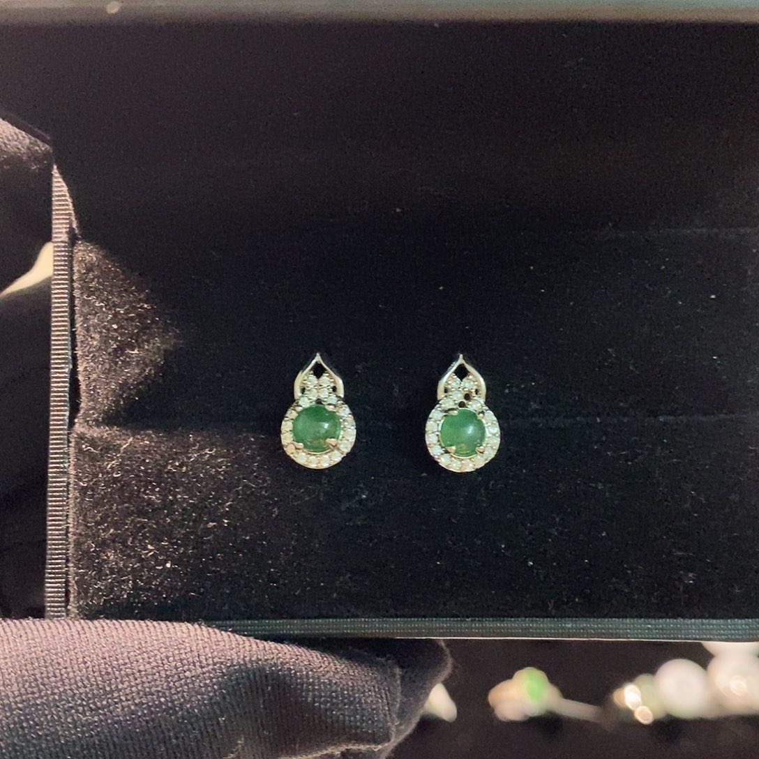 翡翠银S925镶嵌耳饰