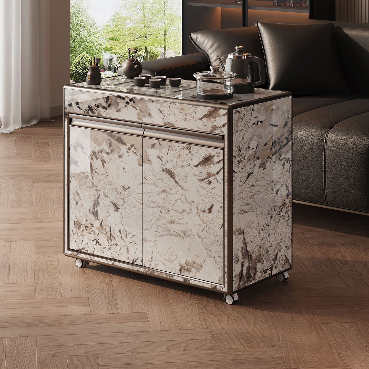 25年新款岩板可移动小茶几茶车推车客厅阳台书房沙发小边几泡茶台