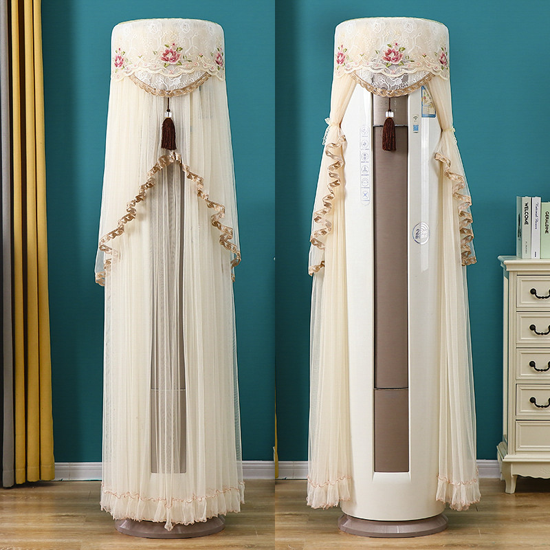 新款圆形立式空调罩开机不取通用空调防尘罩客厅用双层纱刺绣设计