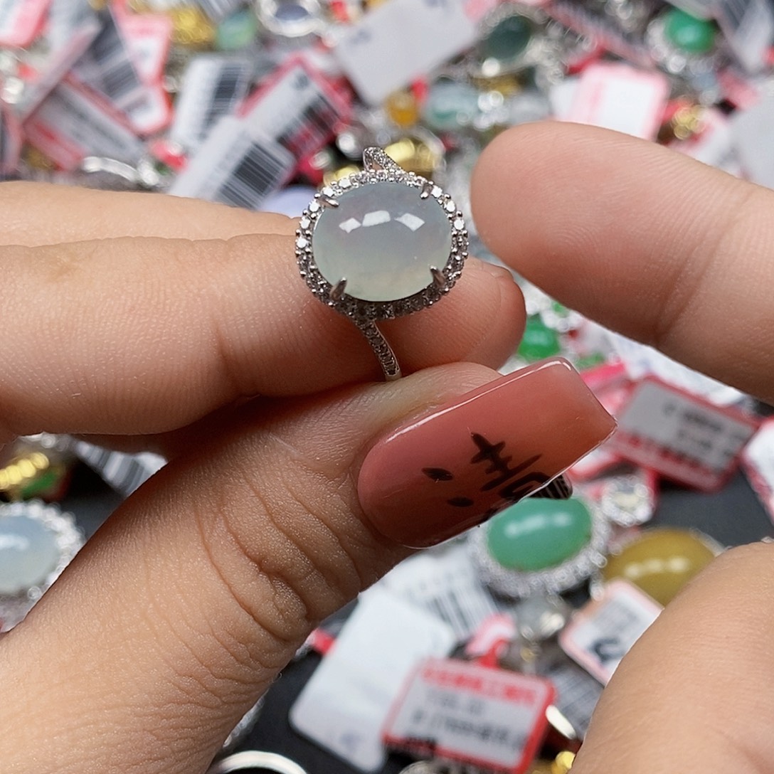 翡翠银S925镶嵌戒指天然A货缅甸翡翠