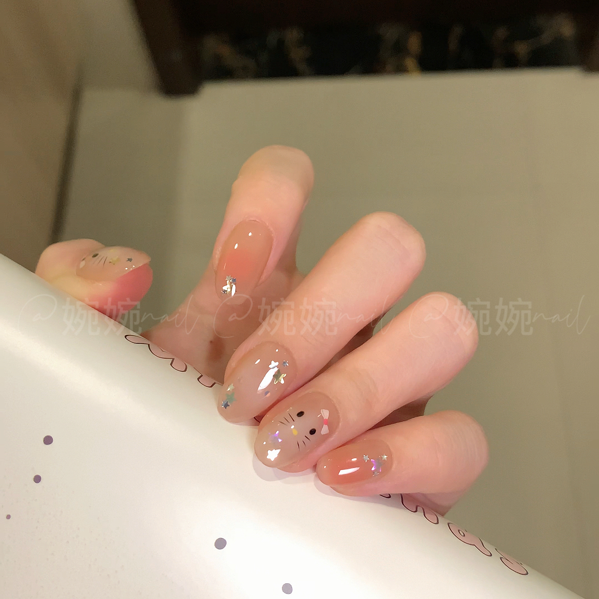 【脸红kitty】纯手工手绘可爱甜美猫眼腮红百搭设计穿戴甲