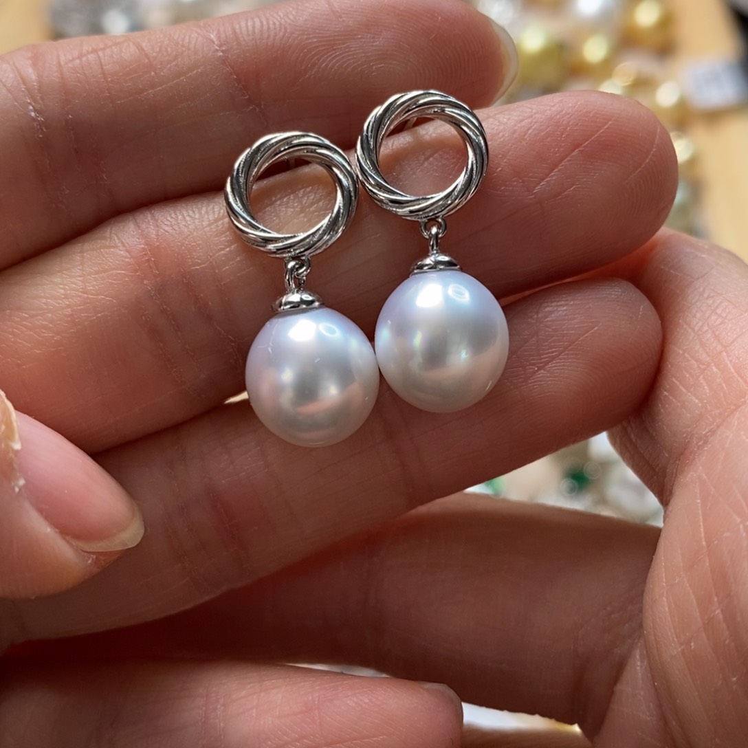 海水珍珠耳饰银S925镶嵌