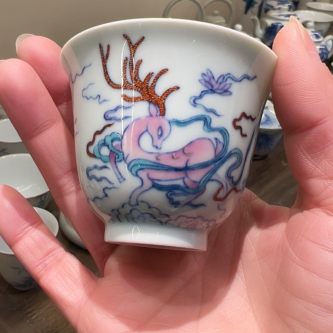 微瑕原矿传统老派斗彩杯杯杯