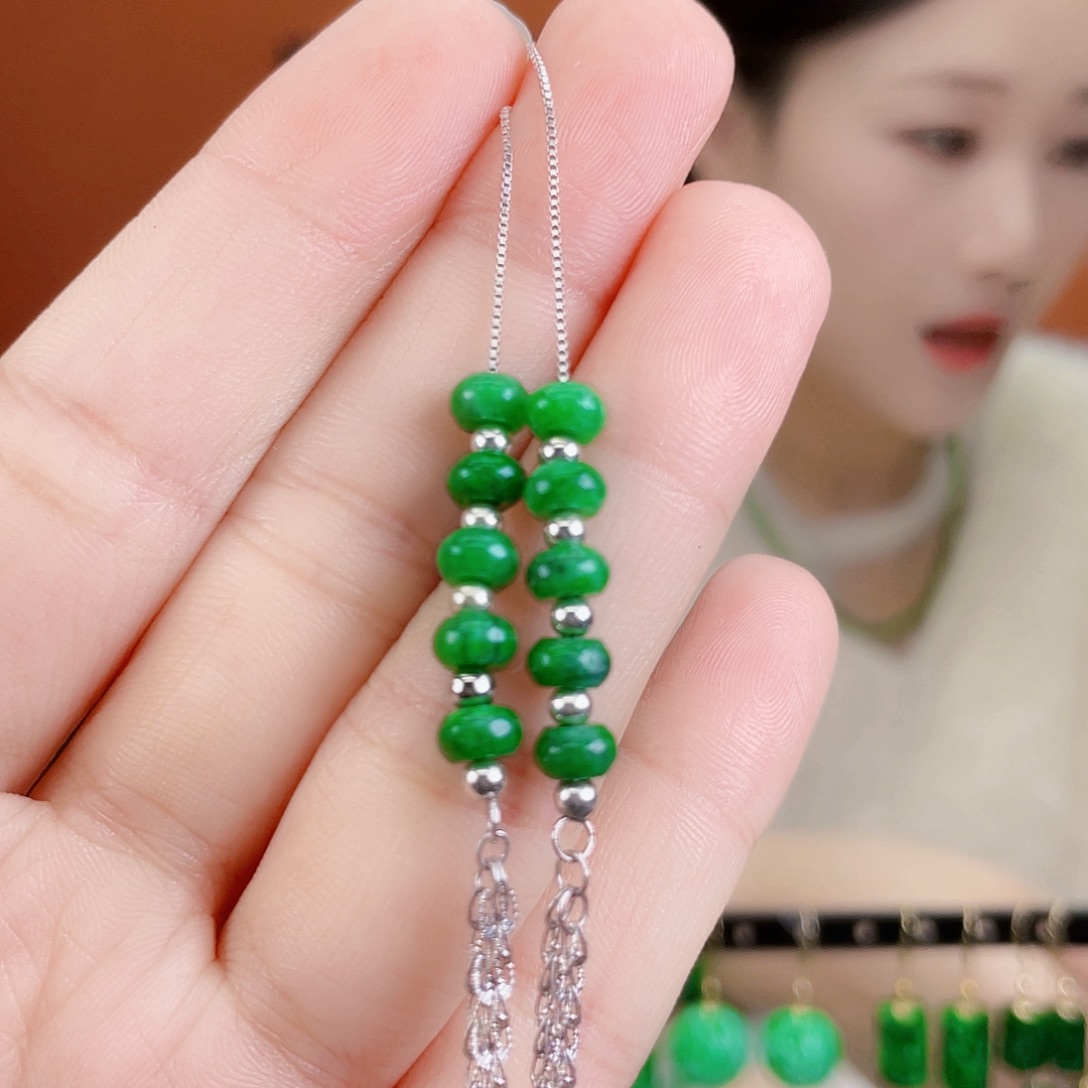 翡翠银S925镶嵌耳饰