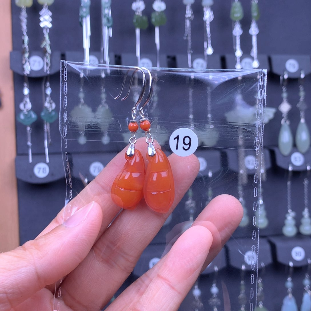 南红玛瑙耳饰银S925镶嵌H*
