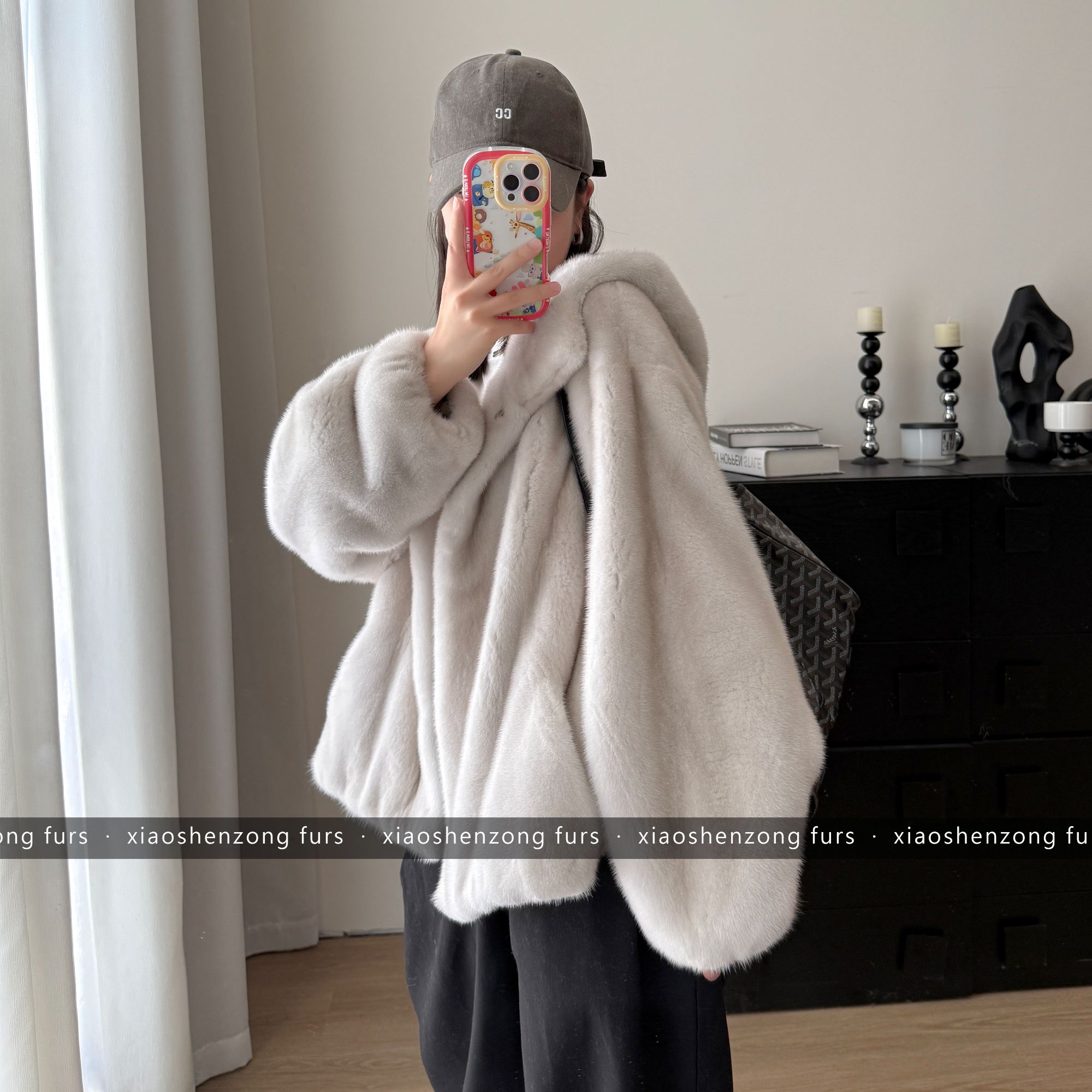 新款连帽水貂外套进口水貂皮草大衣紫金短二整貂天鹅绒2507