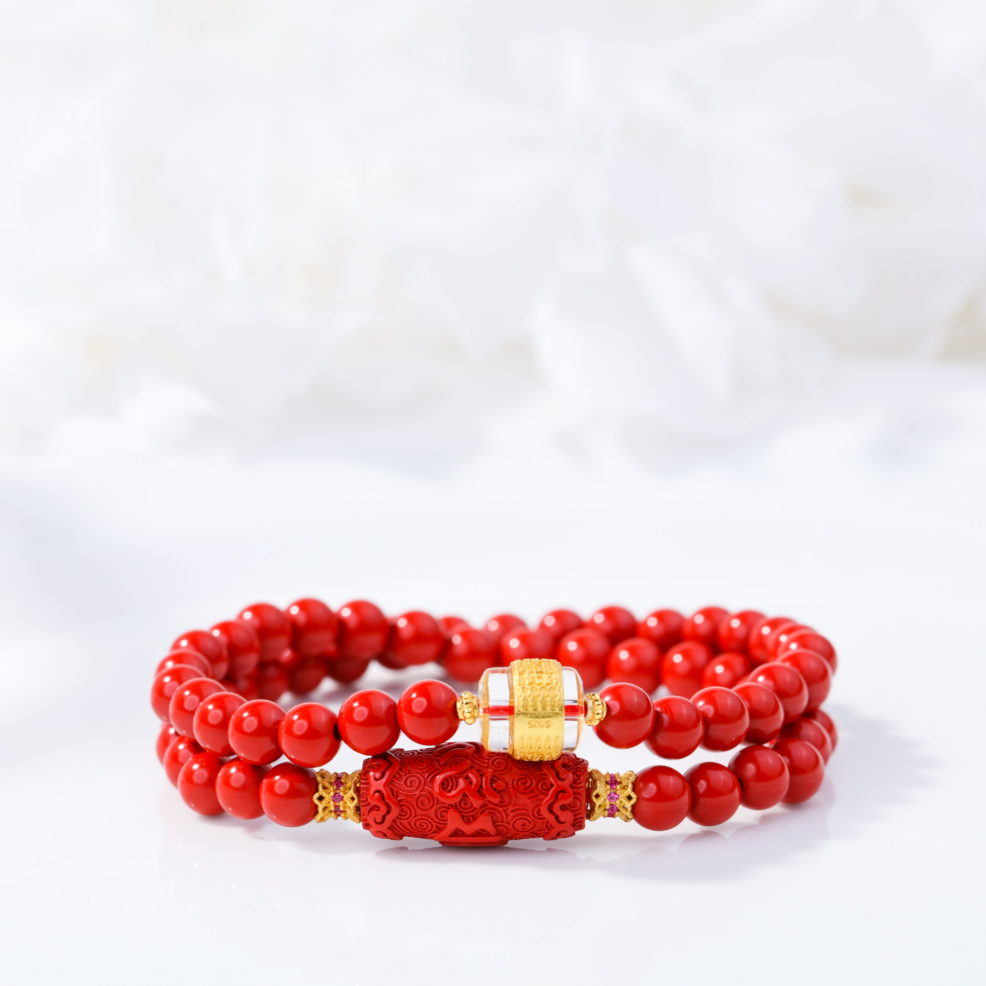 含辰砂工艺品【欢沁】朱砂六字箴言双圈 新中式手串my