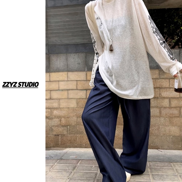 【ZZYZ】“蒙马特画刊”慵懒浓郁丹宁色系柔软宽松垂感阔腿裤