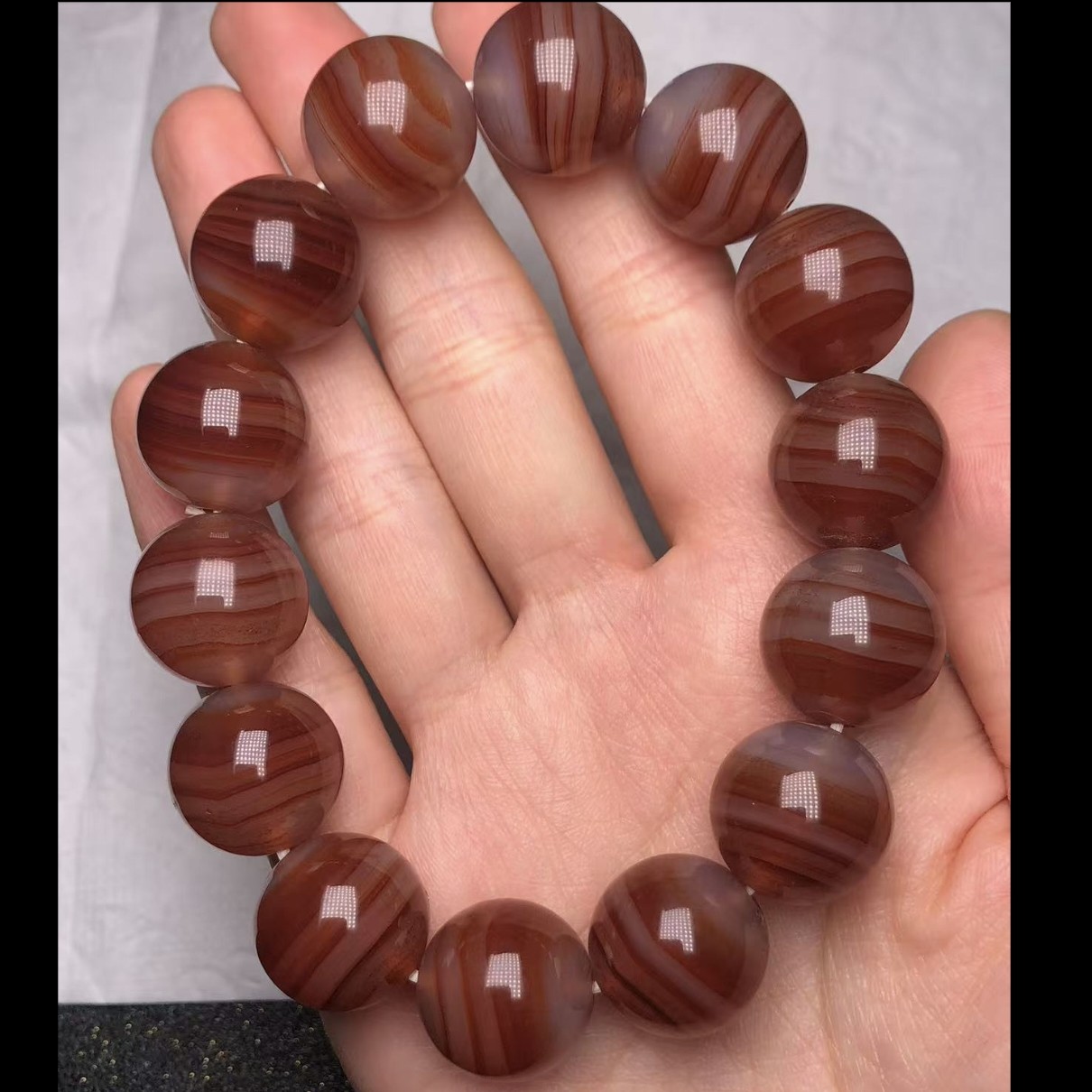 天然玛瑙玉髓玉石缠丝红色线条冰底冰种大圆珠手串男女款饰品礼物