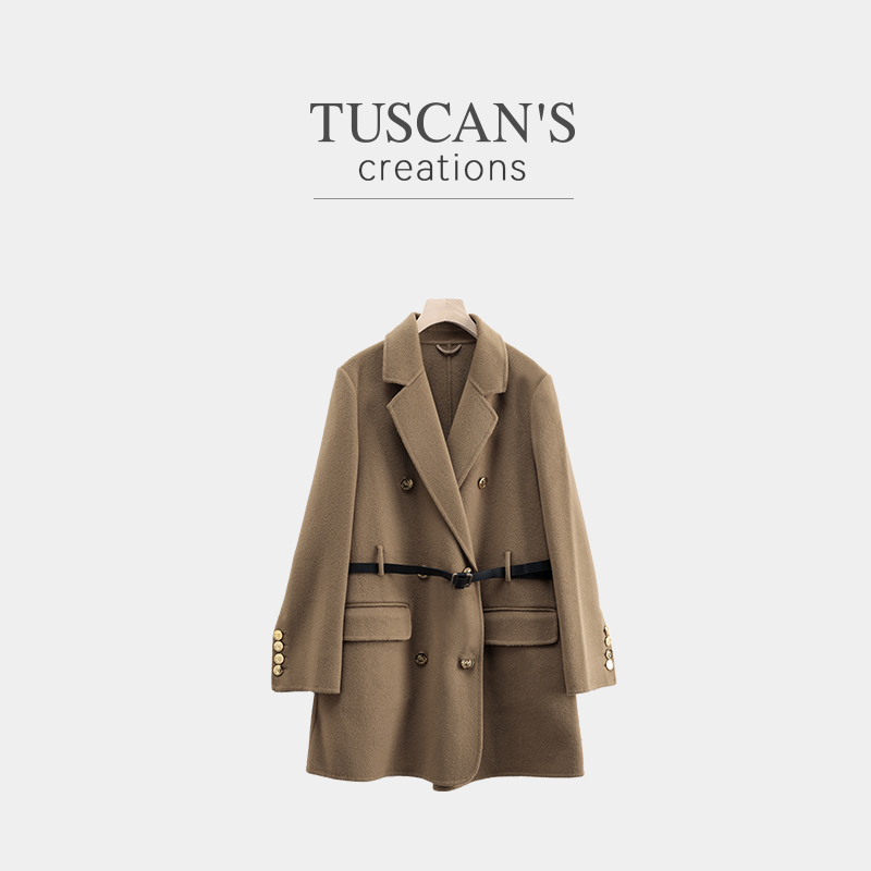 TUSCAN'S CREATIONS冬季羊毛羊绒毛呢翻领中长款女士大衣时代集团