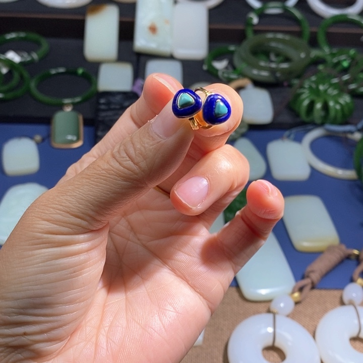 青金石耳饰银S925镀金镶嵌搭配绿松石