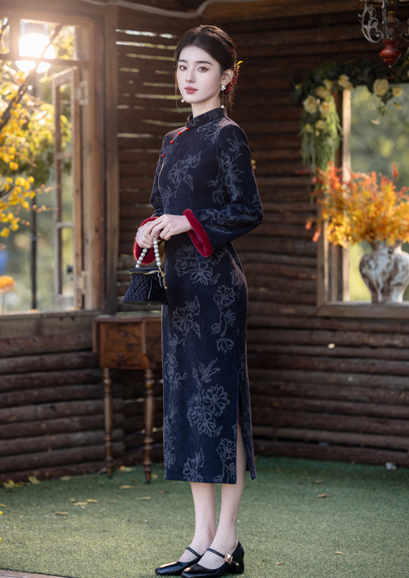 纯芯旗袍《江梦》125CM冬季加绒加厚国风气质优雅显瘦