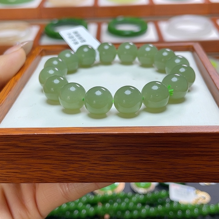 和田玉手串1218K金镶嵌