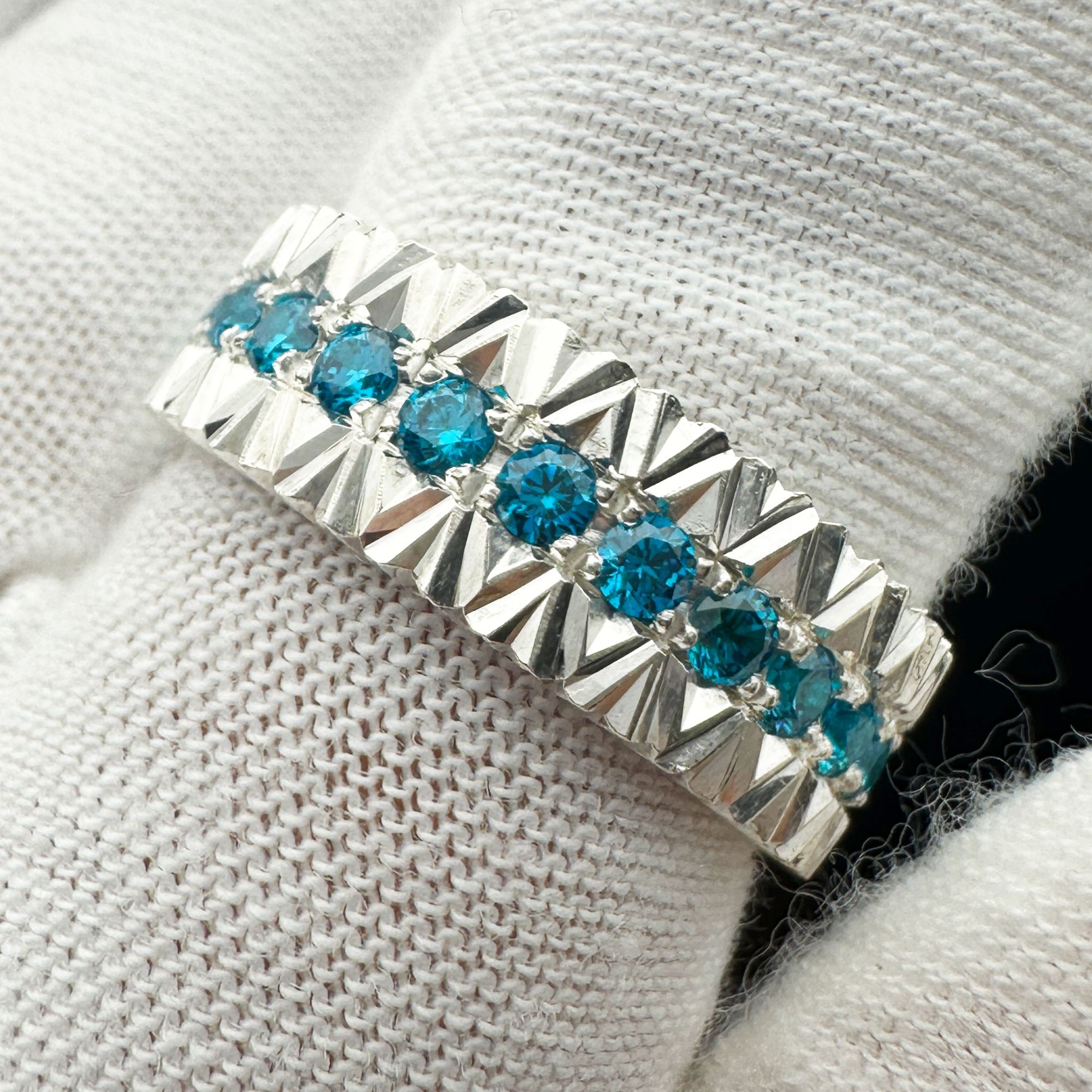 足银银制品 纯银999手工镶嵌银戒指时尚简约情侣百搭轻奢蓝色气质