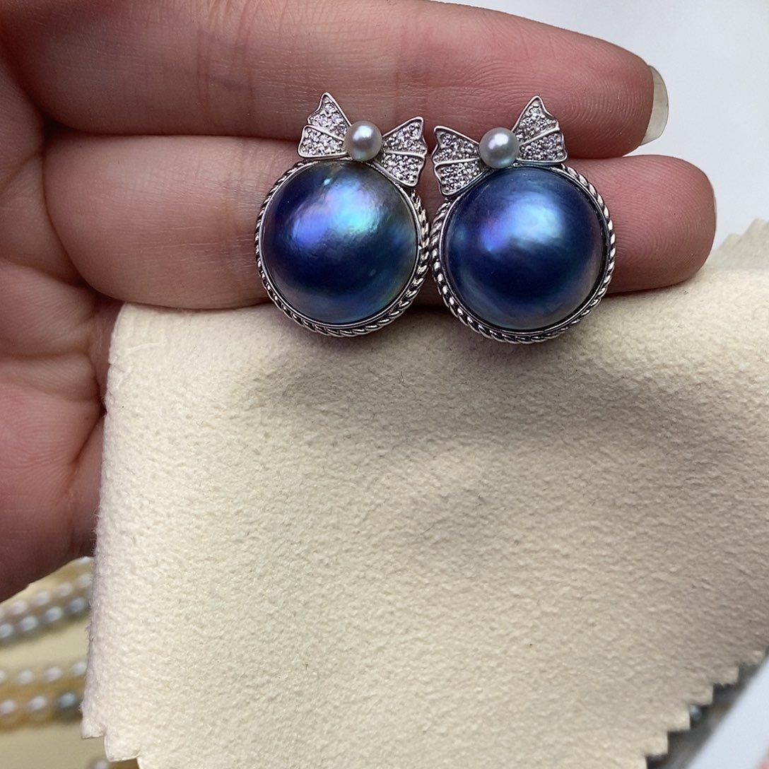拼合珍珠（马贝珠）耳饰银S925镶嵌