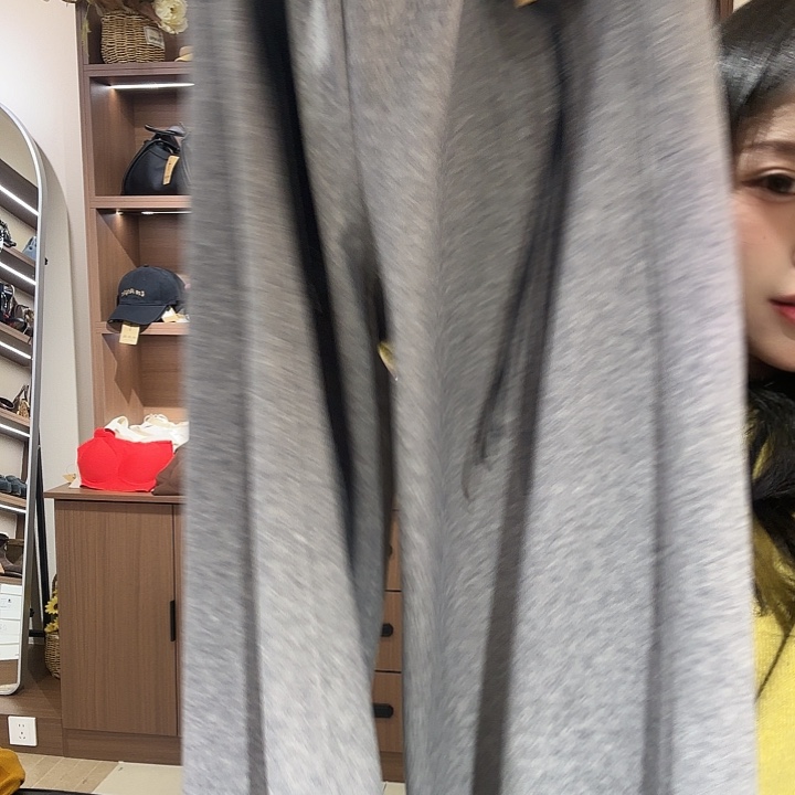 羊皮（革）羊毛松紧腰卫裤浅灰色