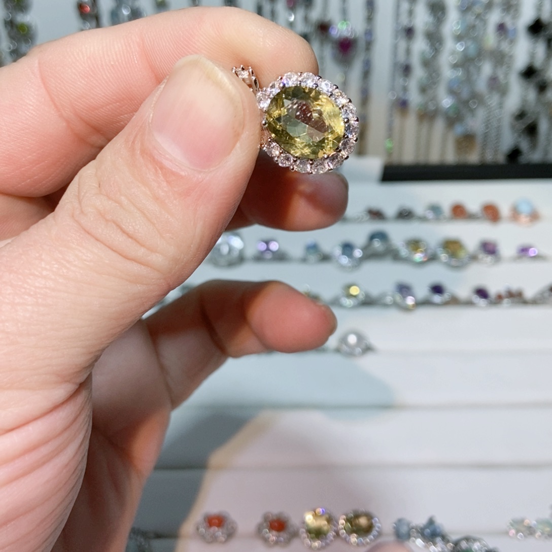 绿水晶戒指银S925镶嵌