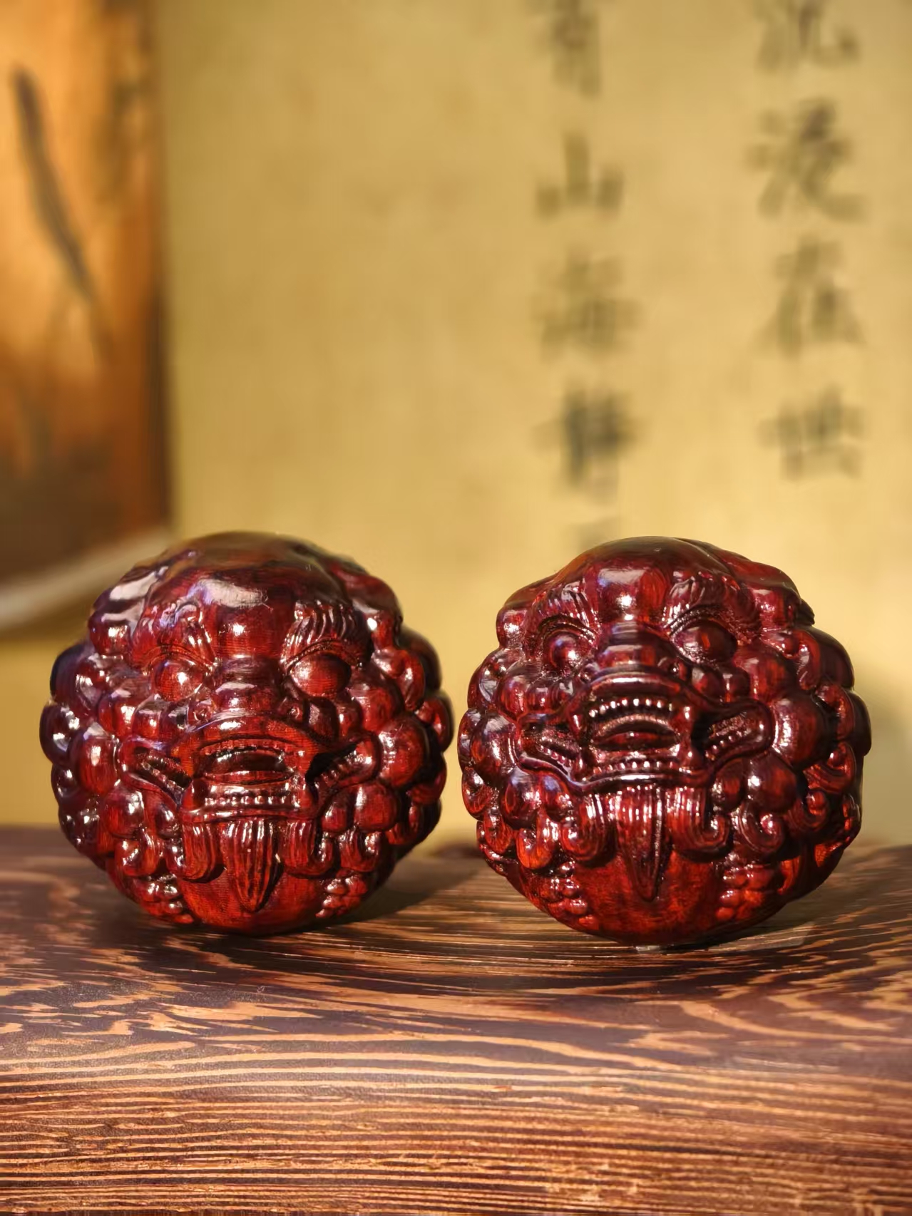 紫檀木貔貅手球手把件-A5.0