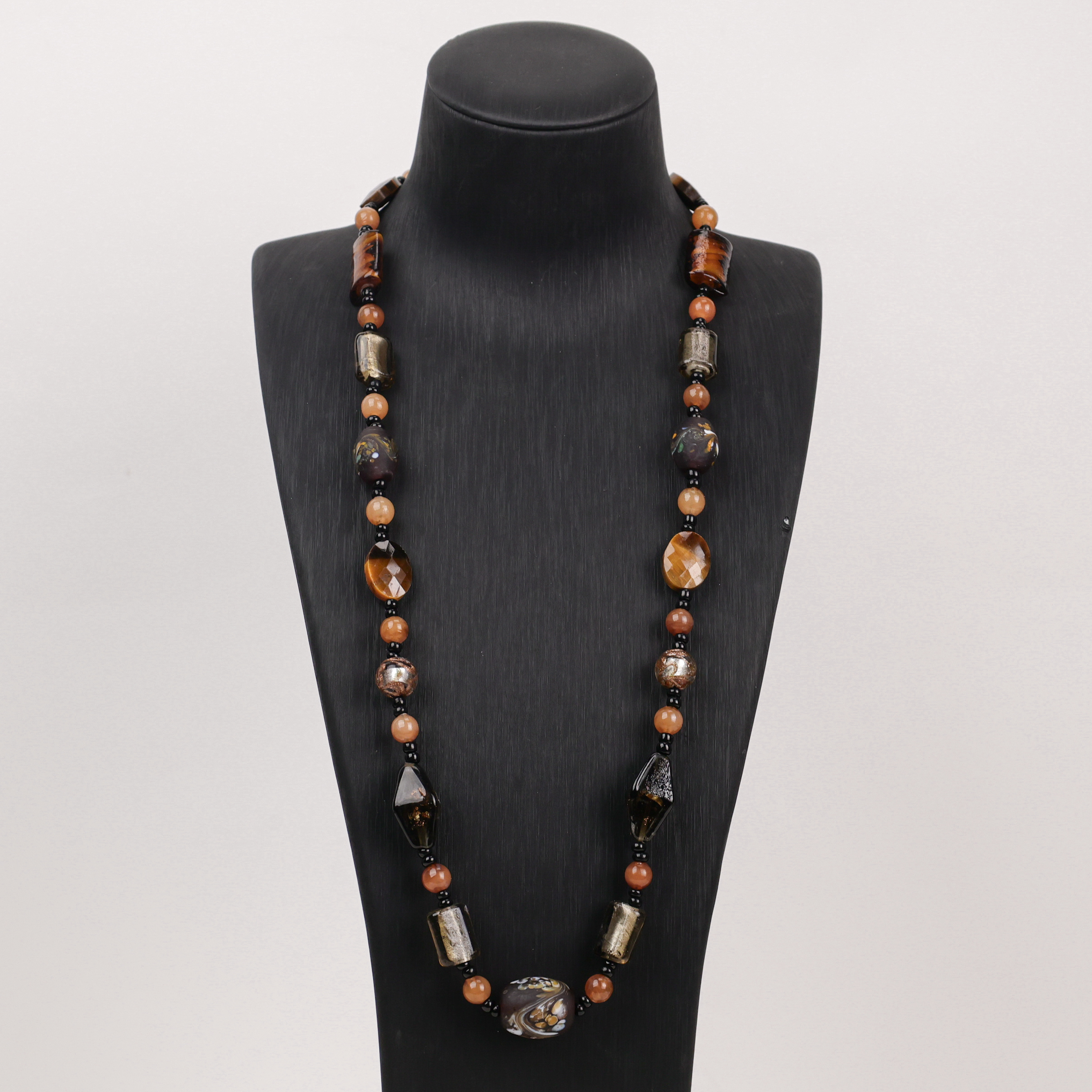 合金项链 LZ2042 咖色扁珠磨砂凤尾咖色箔绳编琉璃项链