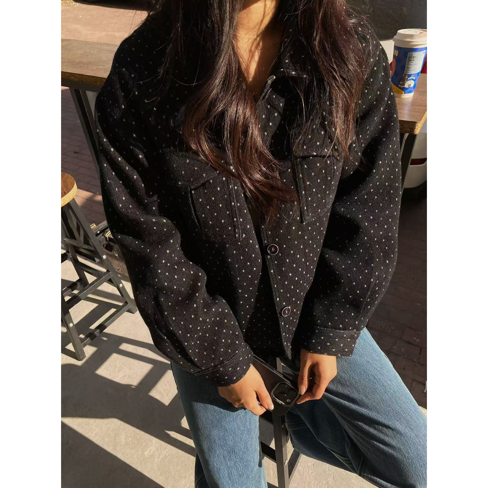 韩代. 妮味很重 波点加棉夹克外套 超显高 L251009053