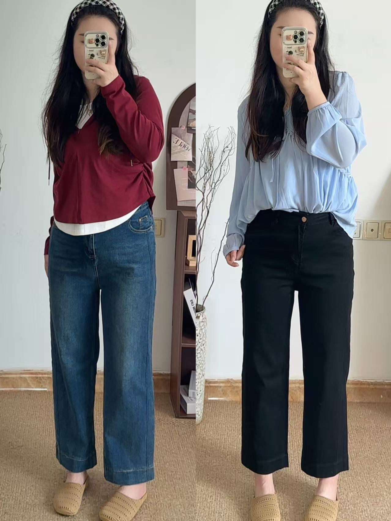 蓝色直筒牛仔裤女秋季新款大码胖妹妹mm高腰弹力小个子九分阔腿裤