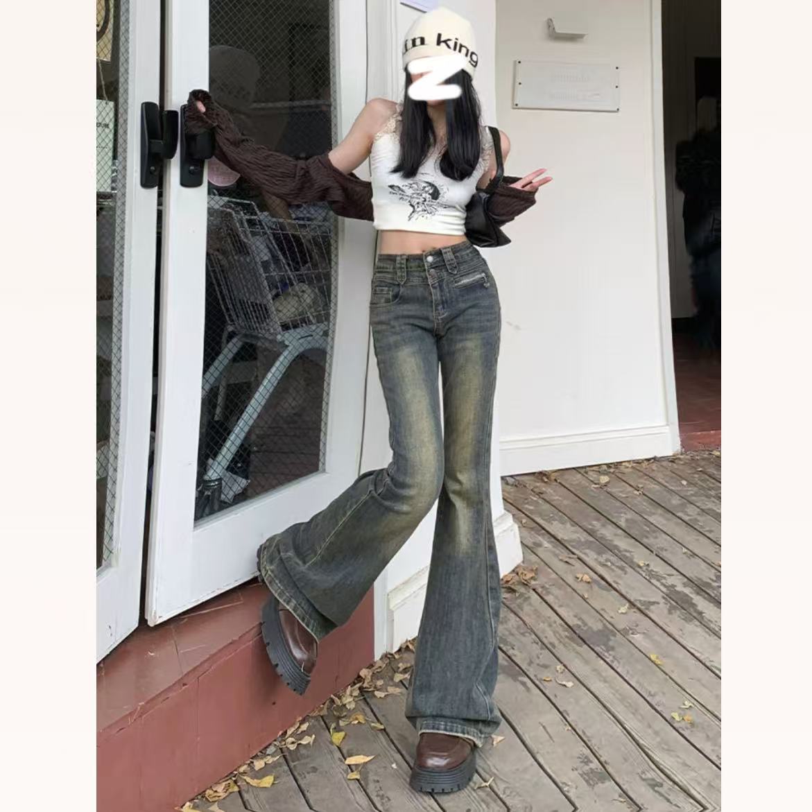 【复古蓝调高弹喇叭】牛仔裤女