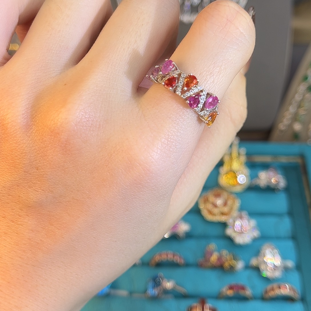 彩色蓝宝石戒指银S925镶嵌