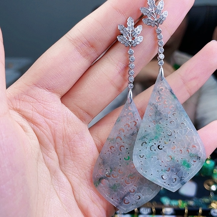 翡翠耳饰银S925镶嵌饰品