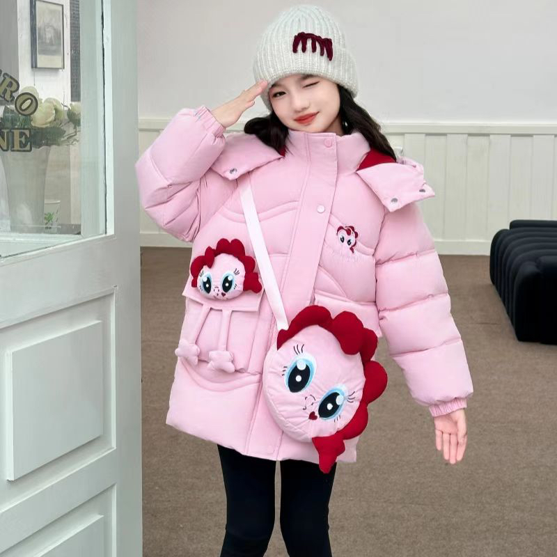 女中大童宝宝2025新款加绒加厚棉服棉袄保暖中长款洋气棉衣外套