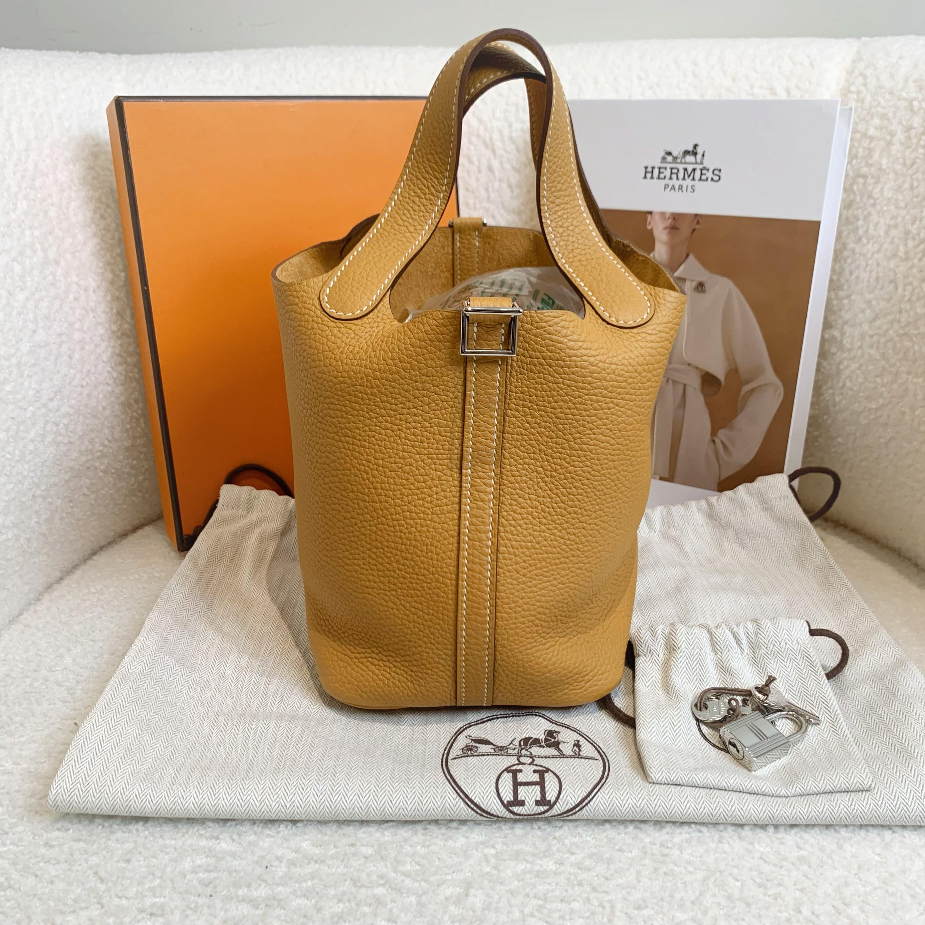 99新 Hermes/爱马仕 壹臻/饼干色银扣菜篮子18 框R tc/36708137