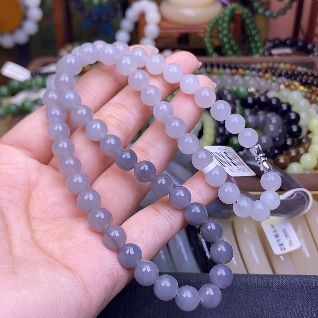 和田玉未镶嵌颈饰浓烟紫老矿料项链8mm