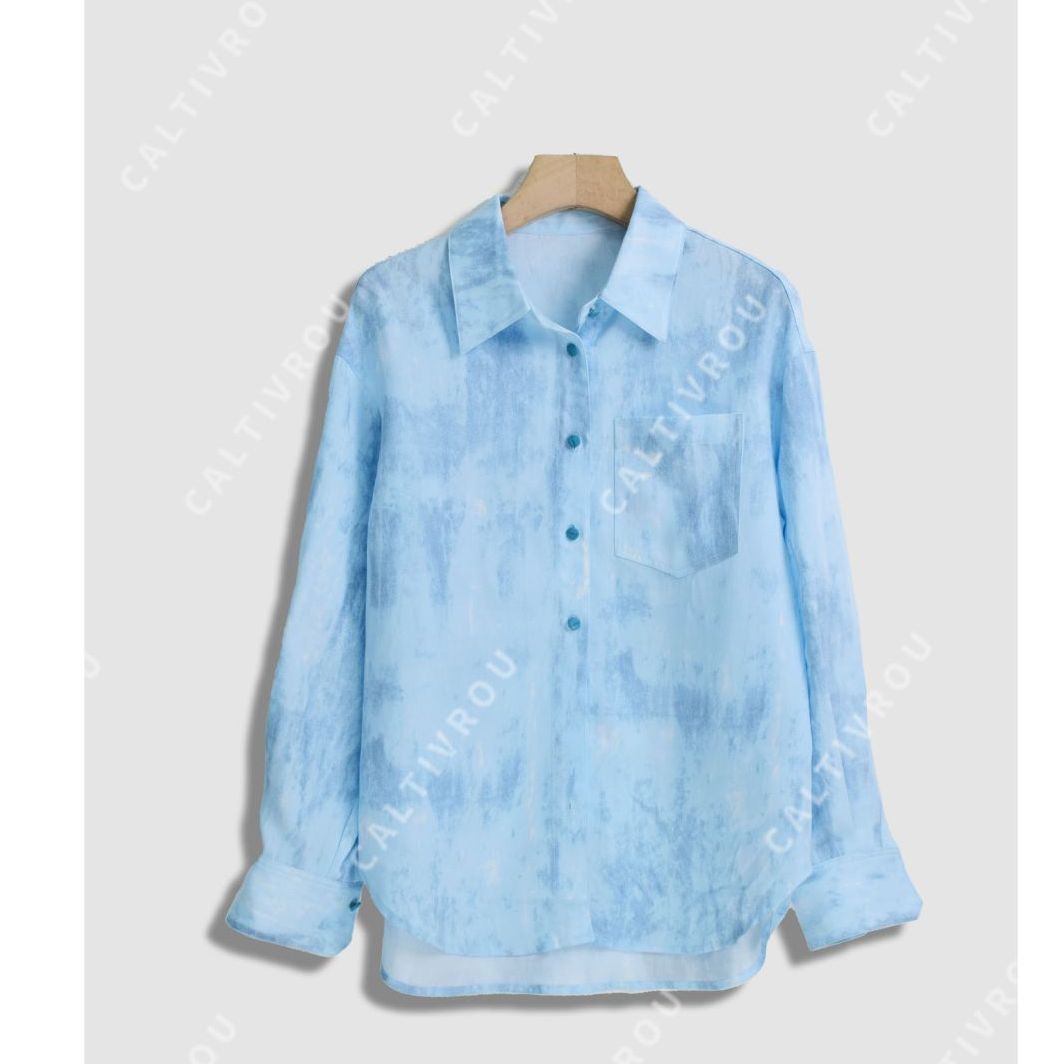 JIUJIU时髦扎染春季新款翻领衬衫-Y14988