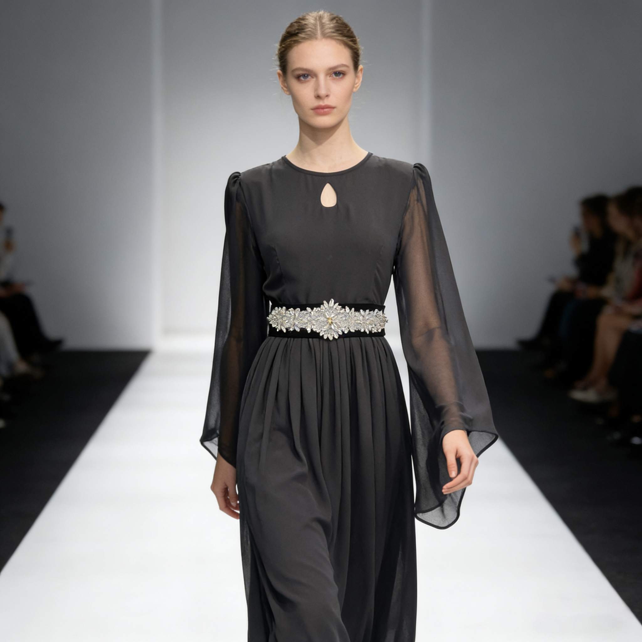 KunByke定制气质名媛雪纺连衣裙2025年春季新款女钉珠显瘦礼服裙