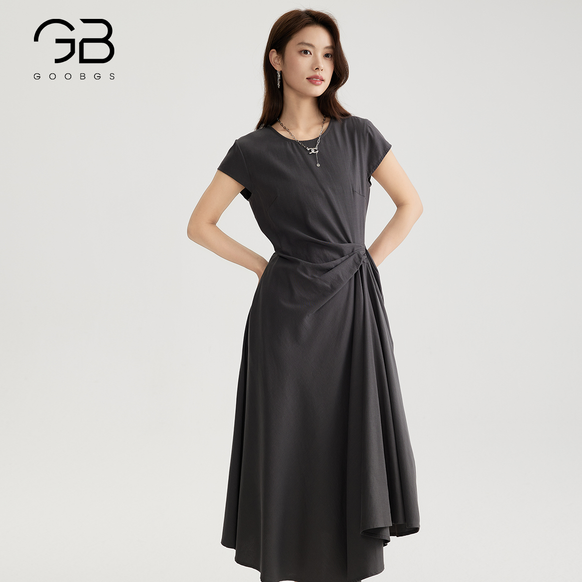 【谷邦L+】谷邦GOOBGS 莱赛尔短袖连衣裙 B5242226