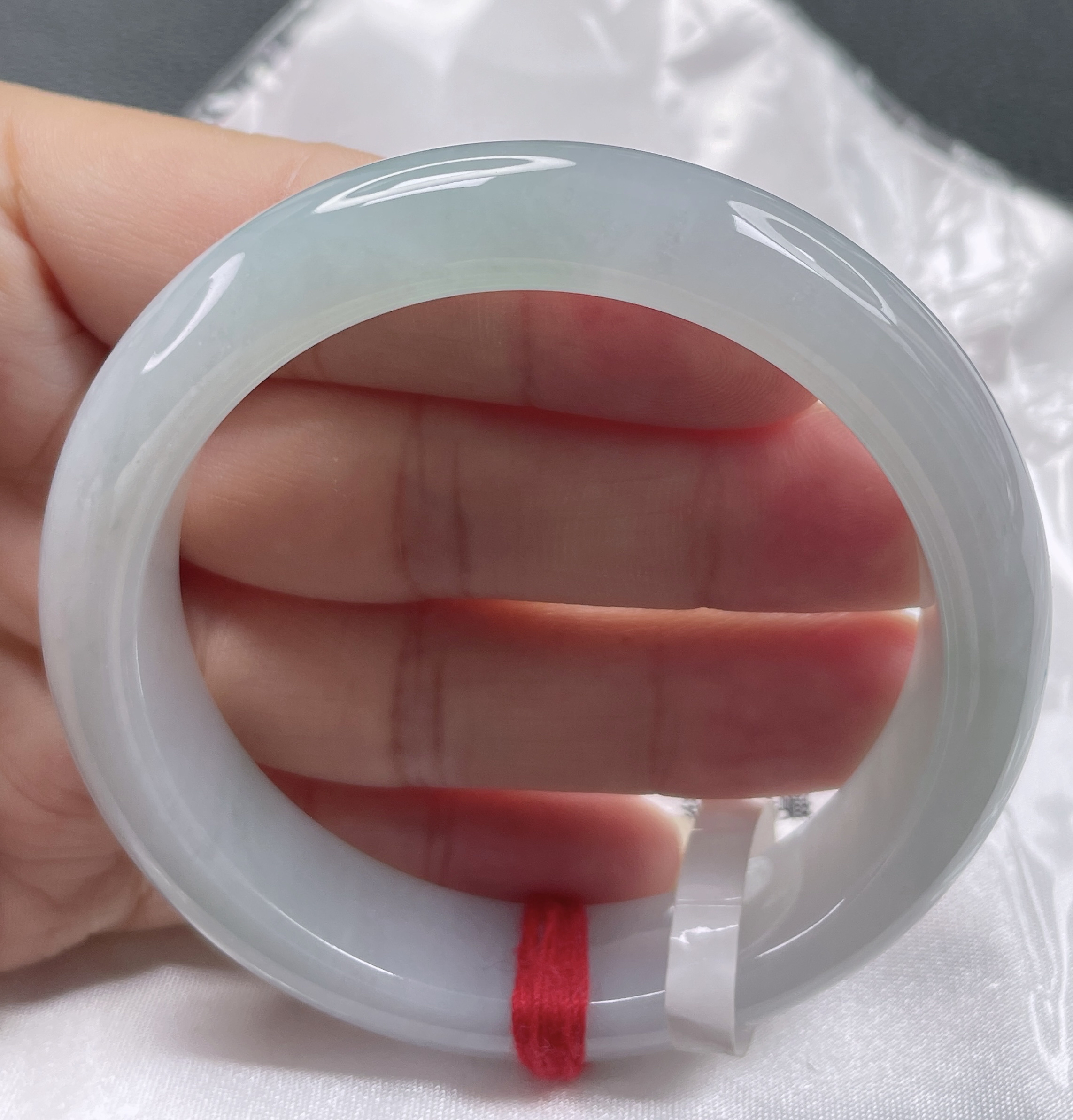 1914缅甸天然A货翡翠手镯55圈冰润浅绿手镯时尚百搭少女款精美