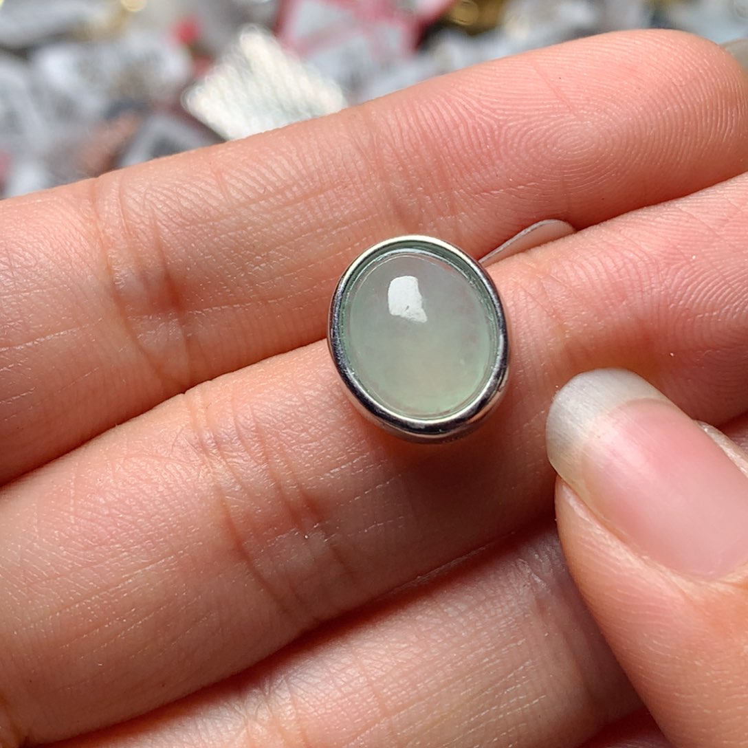 翡翠戒指银S925镶嵌天然翡翠吊坠