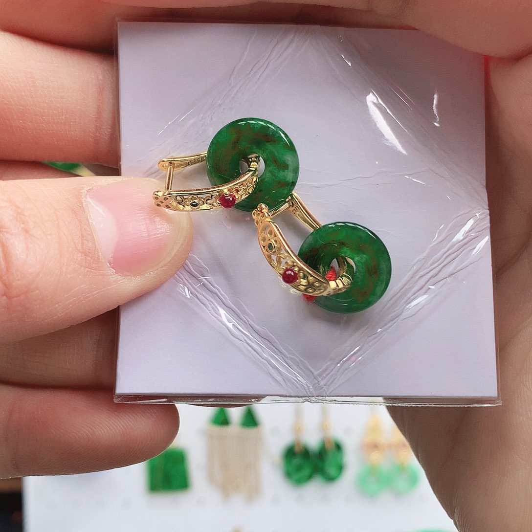翡翠耳饰银S925镶嵌耳饰