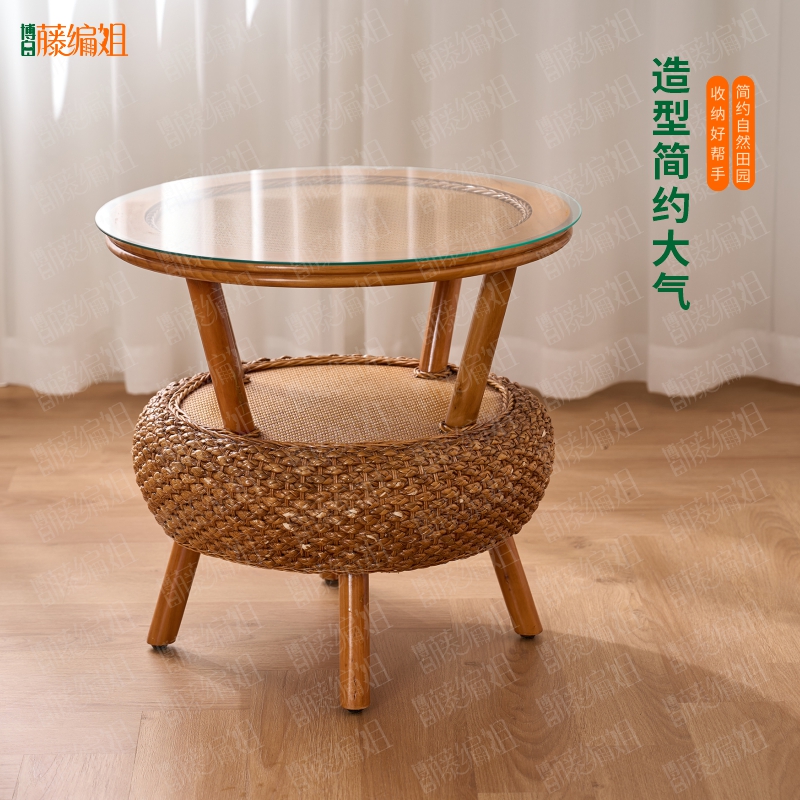 博白藤编姐B025XS2024实木框架升级款真藤桌子水仙藤编手工加固