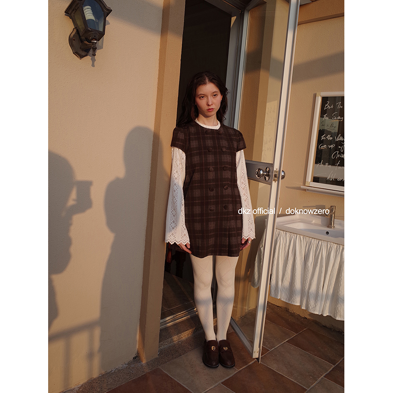 DKZ 格纹短袖连衣裙