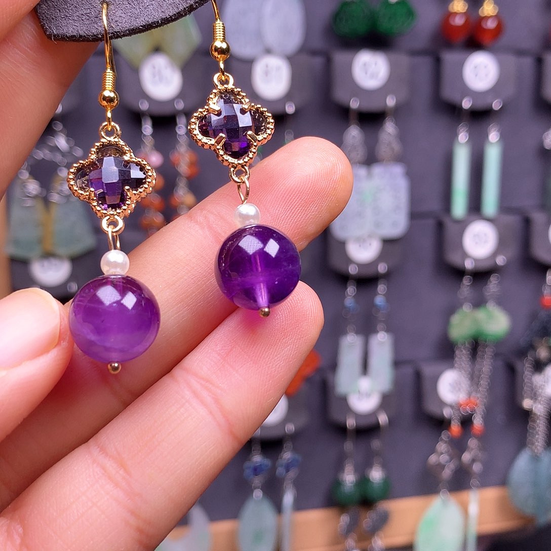 银S925镶嵌耳饰紫晶草*