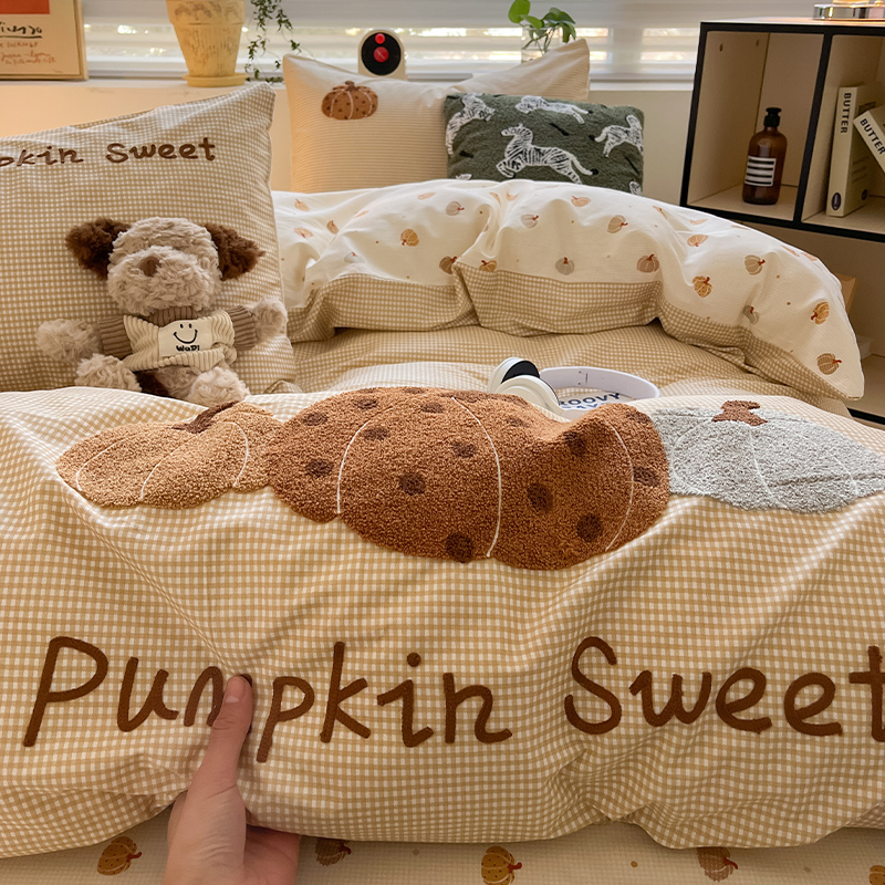 毛巾绣全棉多巴胺四件套纯棉少女床单被套三件套家纺床上用品