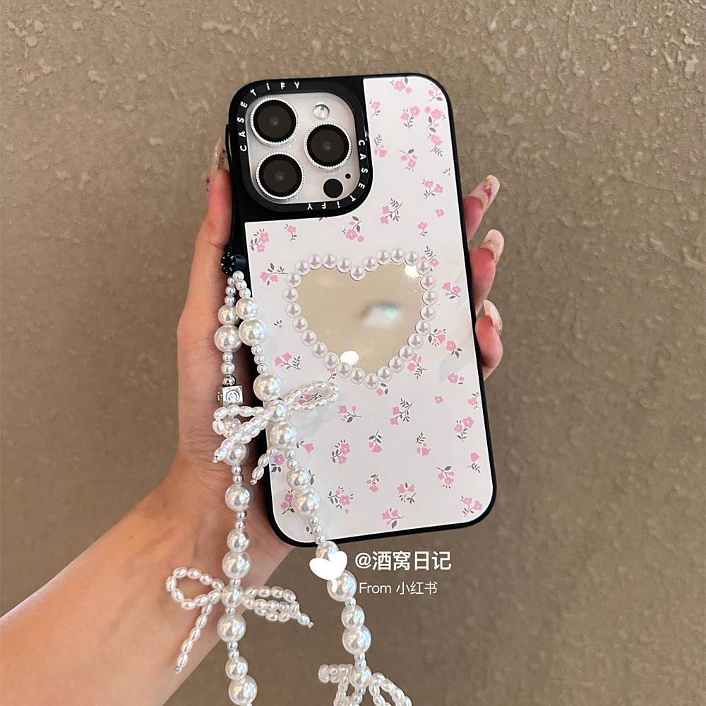 碎花爱心珍珠16Pro适用iPhone15ProMax手机壳13手机壳14防摔12女