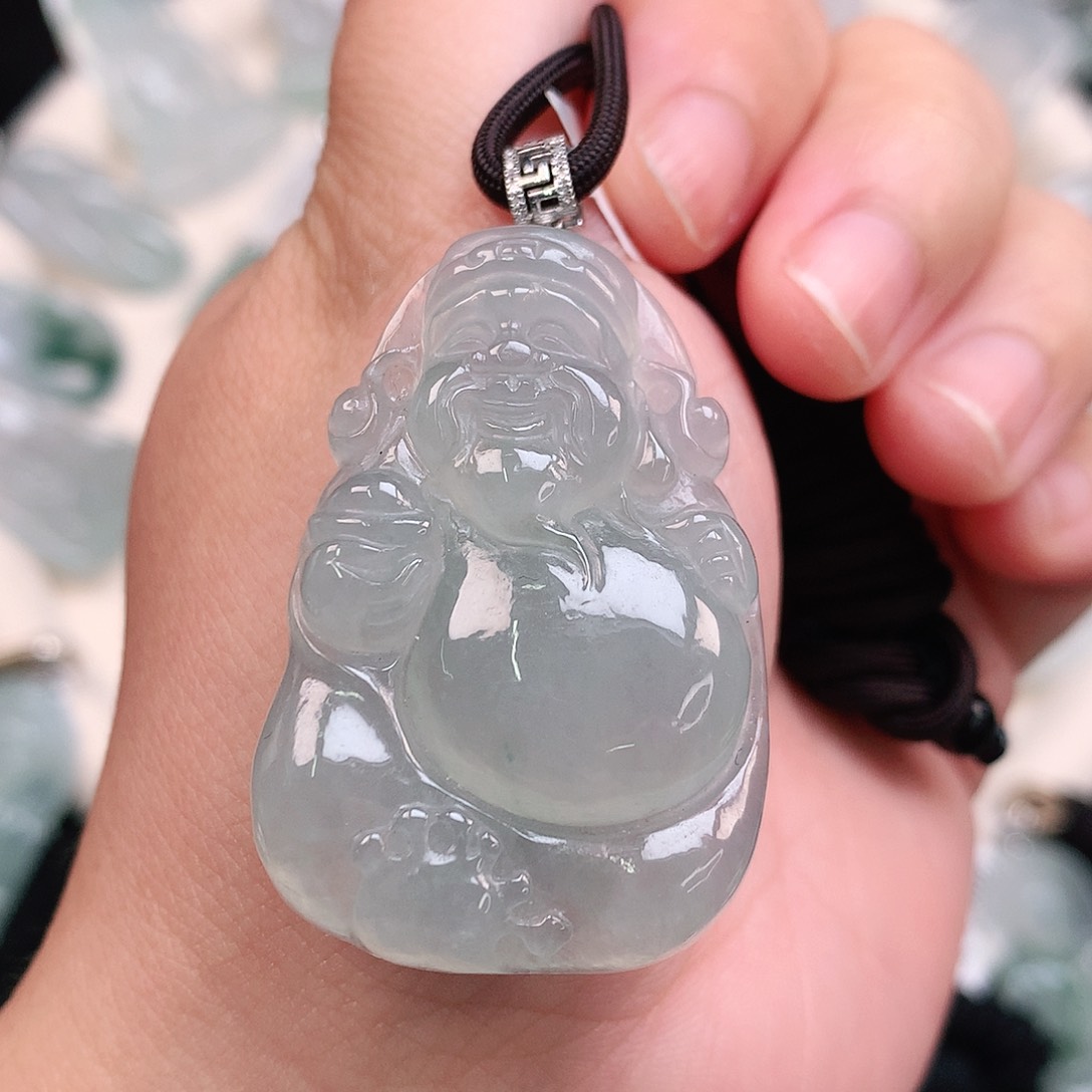 翡翠颈饰18K金镶嵌冰胶晴大财神爷