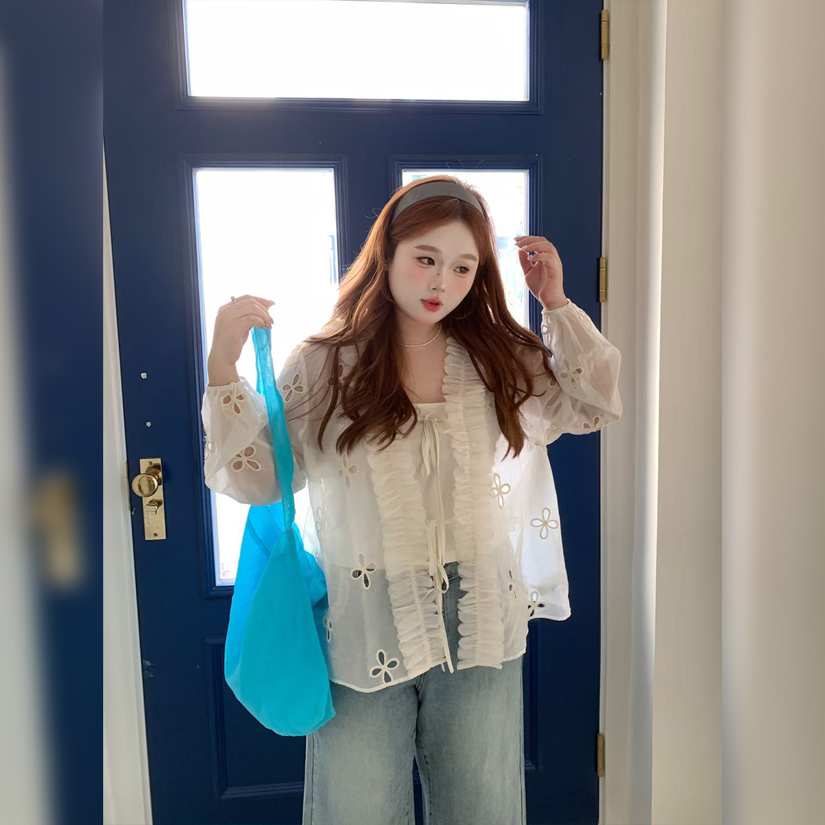 161徐达布【露庭物特】长袖衬衣女微胖杏色宽松外套W36321C53