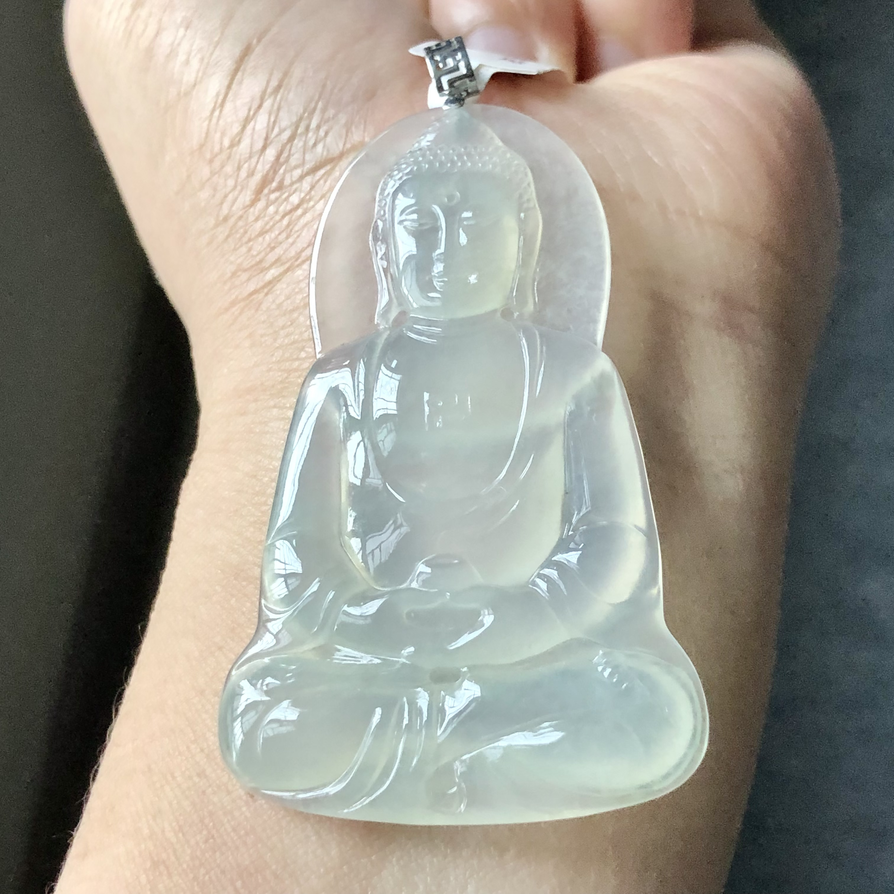 缅甸天然A货翡翠18k金镶嵌老坑冰种大日如来吊坠裸石57.5/37.7/6