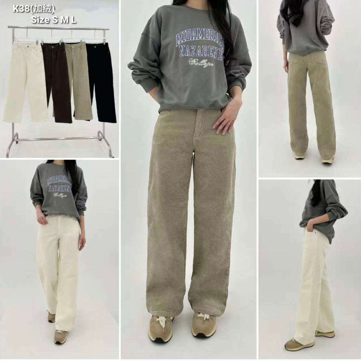 SF月花洞韩国正品#K38冬季加绒宽松直筒裤显瘦百搭(98cm)磨毛