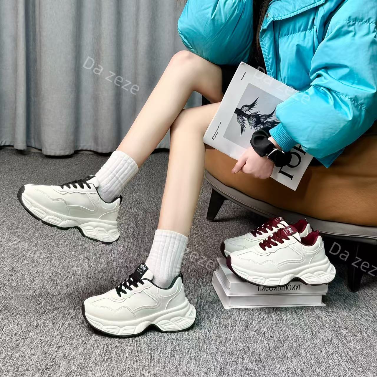 云朵 2025春季老爹鞋女防滑耐磨透气时尚休闲运动鞋1