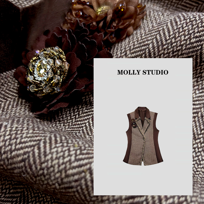 【睿智老钱】Molly 时尚气质休闲简约设计师重工轻奢 马甲 M2025702