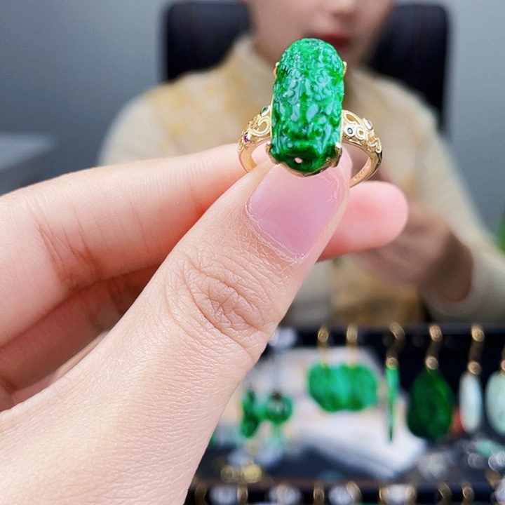 翡翠戒指银S925镶嵌饰品