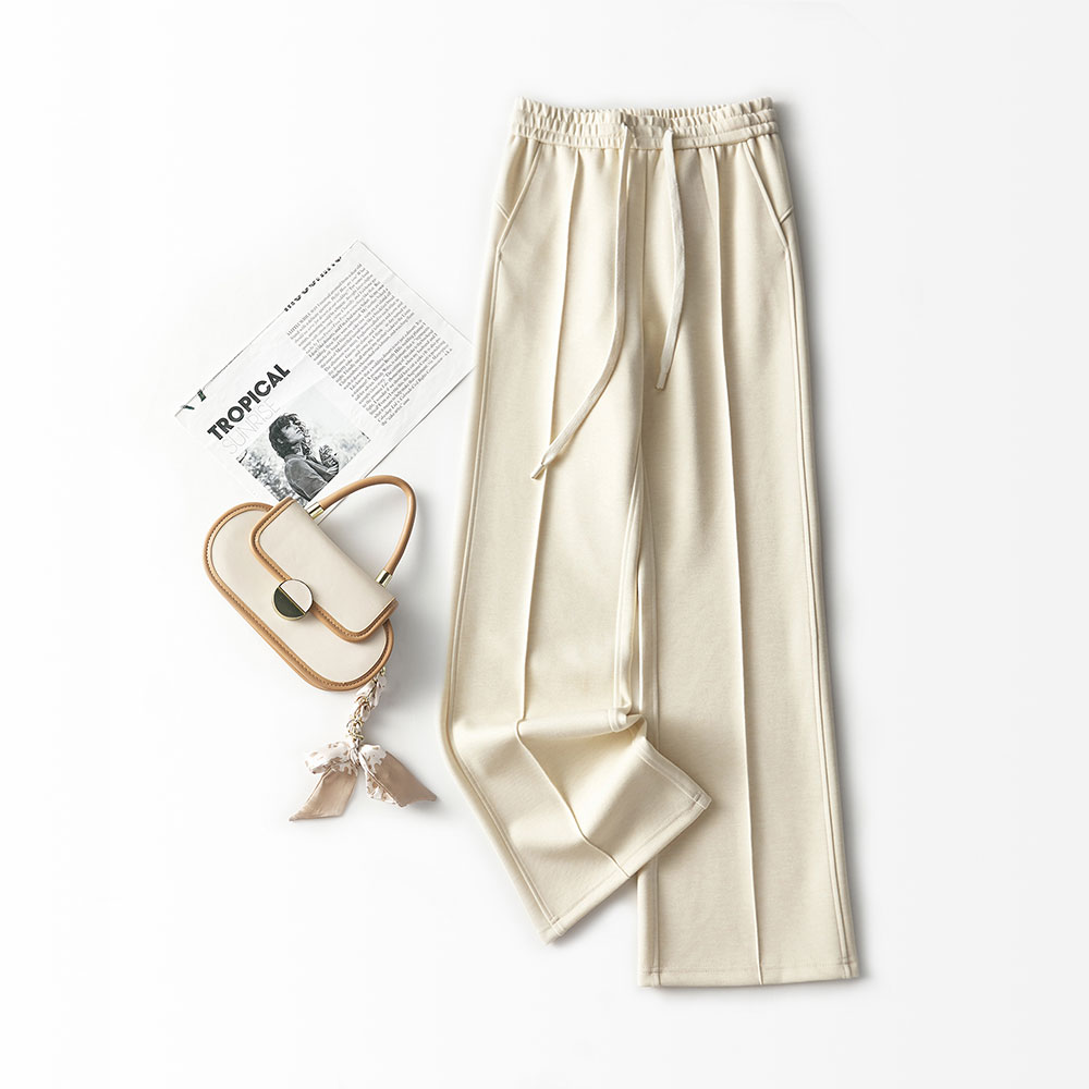 早秋新款裤型超好的松紧腰抽条窄版裤休闲裤弹力显瘦百搭直筒裤女